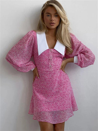 V-Neck Printed Fashion Mini Dress For Women Slim High Waist Long Sleeve Party Dress Backless Casual Women&#8217;s Dress Summer