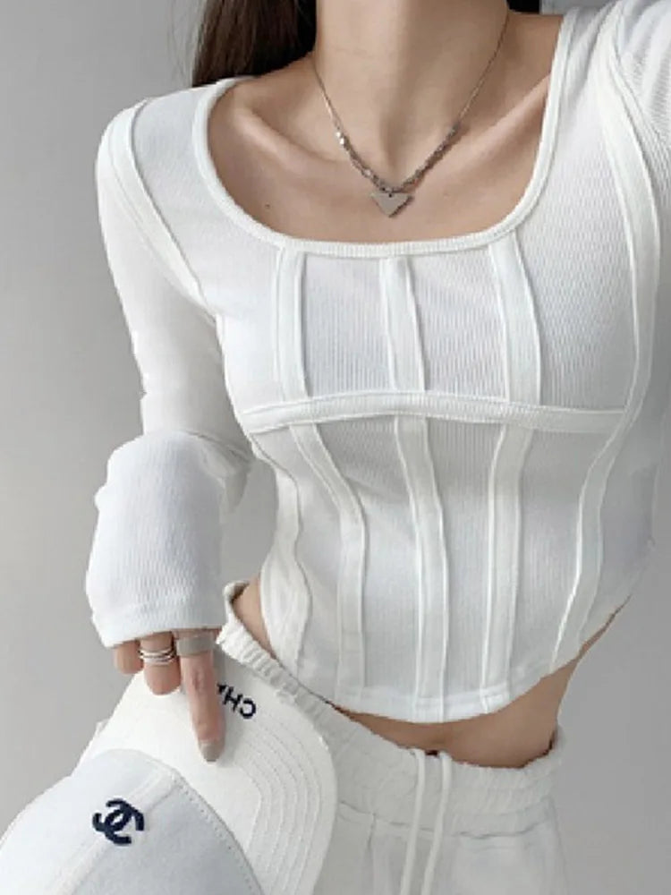 Y2k T-shirt Girls Crop Tops 2025 Spring Women Long Sleeve O Neck Cotton Shirts Bustier Harajuku Pullover Streetwear