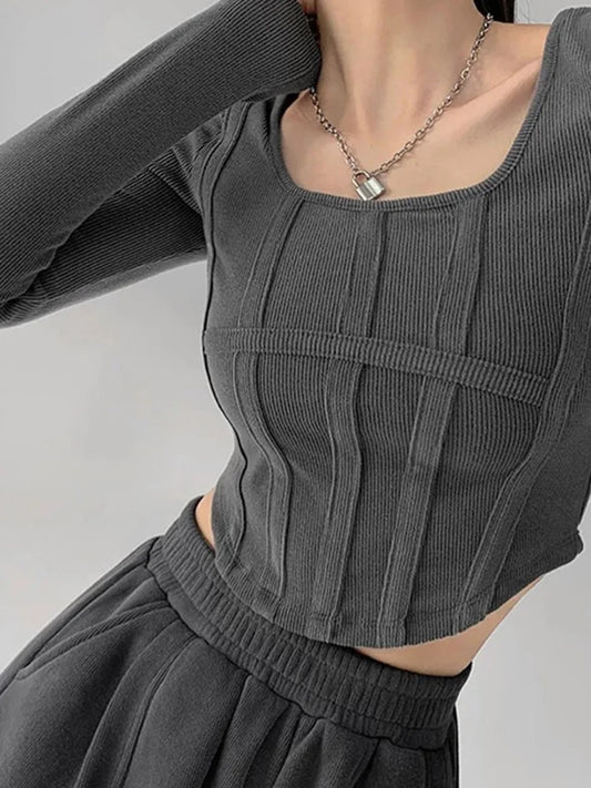 Y2k T-shirt Girls Crop Tops 2025 Spring Women Long Sleeve O Neck Cotton Shirts Bustier Harajuku Pullover Streetwear