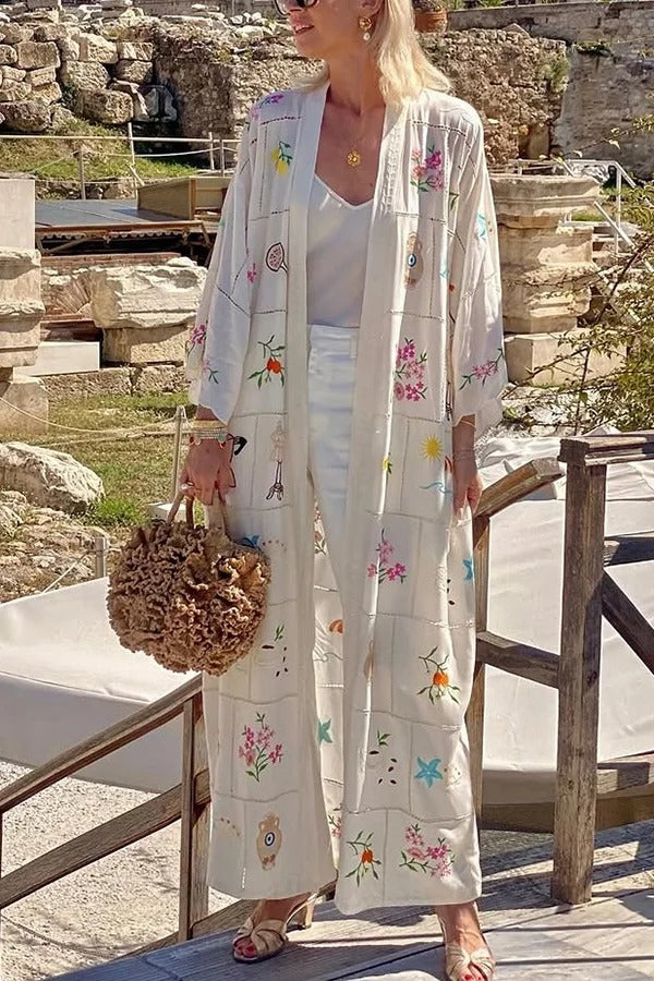 Sunday Stroll Unique Plaid Print Long Sleeve Midi Cover Up