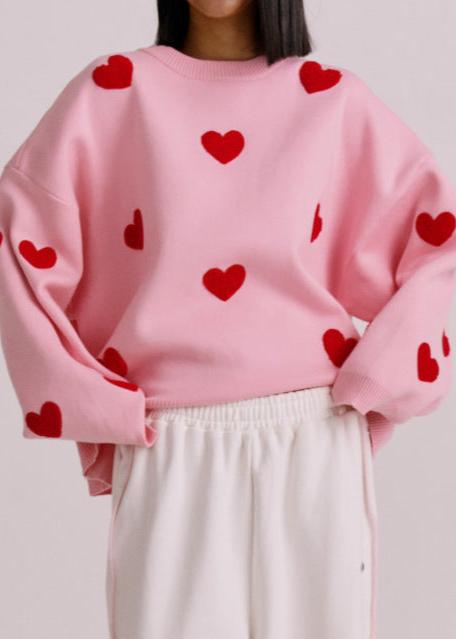 Love-EmbroideRed Heart Sweater - Cozy Women's Knitwear
