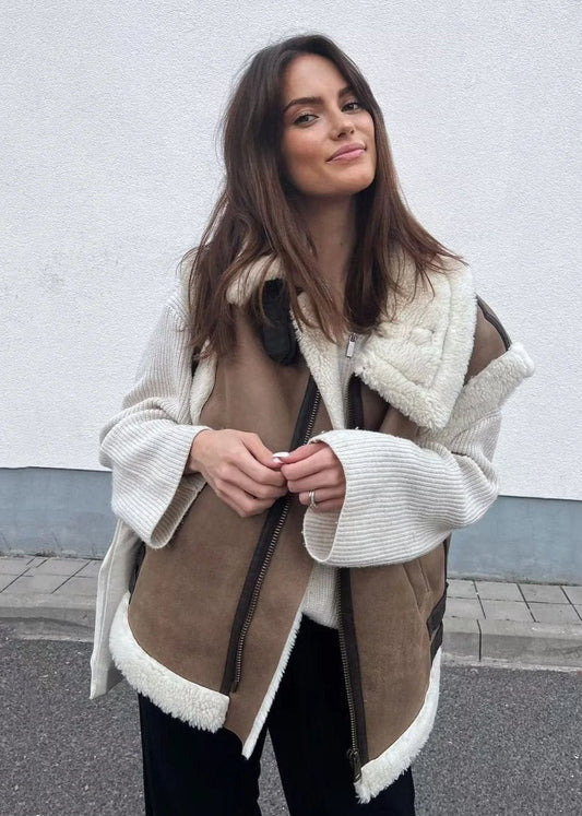 Shearling-Trimmed Sleeveless Cotton Vest