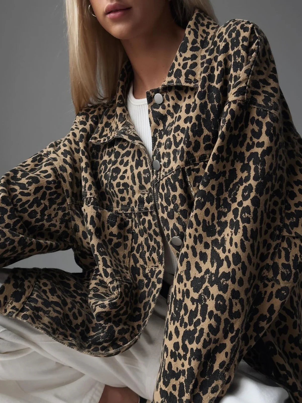 Leopard Printed Button Blazer