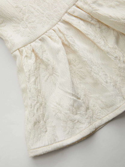 Square Neck Floral Button Ruffle Hem Long Sleeve Blouse