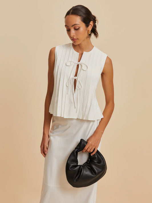 Pleated Knotted Sleeveless Blouse